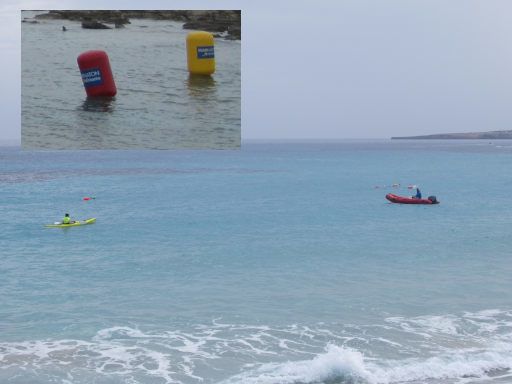 XIV Copa Marnaton eDreams, Schwimmwettbewerb 2025, Formentera, Spanien, Strecke und Bojen entlang der Küste