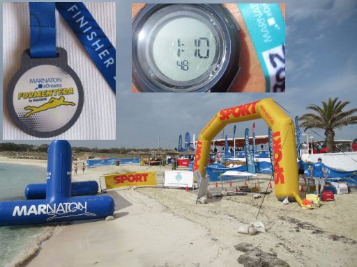 XIV Copa Marnaton eDreams, Schwimmwettbewerb 2025, Formentera, Spanien, Ziel am Strand Es Pujols