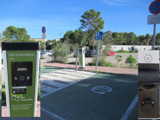 Ladestationen Elektrofahrzeuge, Ibiza, Spanien, MELIB Ladesäule, Carrer de Valencia in Port d’es Torrent im Oktober 2025