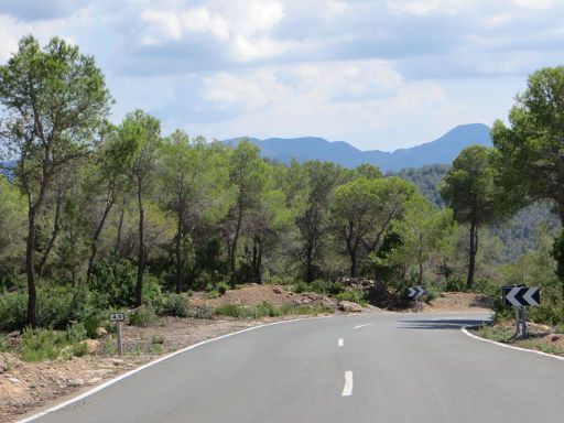 Ibiza, Spanien, Mietwagen Strecke PM–812 Sant Antoni – Santa Agnes de Corona, Blick auf die Berge der Insel