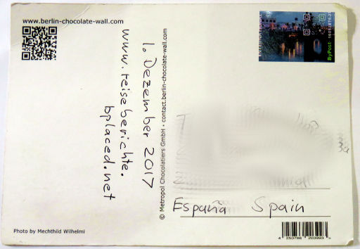 Royal Mail, Spanien, Postkarte nach Madrid, Spanien frankiert und am 1. Dezember 2017 abgeschickt