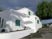 Bauernmuseum, San Bartelomé, Lanzarote, Spanien, weiße Gebäude mit grünen Fenstern und Türen