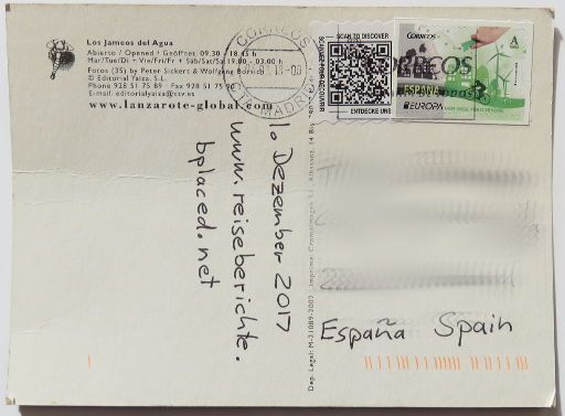 SWISS POST, Spanien, Postkarte Empfang in Madrid, Spanien am 04. Januar 2018 frankiert mit Correos Tarifa A