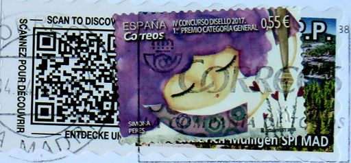 SWISS POST, Spanien, Februar 2018 frankiert mit Correos Tarifa A Wert 0,55 €