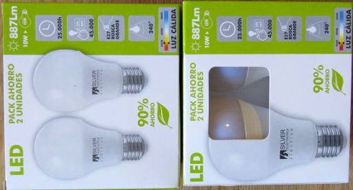 ALDI Supermercados, Madrid, Spanien, Silver Electronics Lightning LED Lampe E27 10 Watt Doppelpack im Oktober 2017