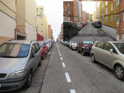 Parkraumbewirtschaftung, Madrid, Spanien, neue Markierung Parkplätze in der Calle Virgen de Prudencio Álvaro im Dezember 2020