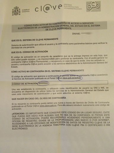 clave Identidad Electrónica para las Administraciones, Madrid, Spanien, Anleitung Aktivierung des dauerhaften Passwortes