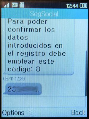 clave Identidad Electrónica para las Administraciones, Madrid, Spanien, SMS Code zur Aktivierung auf einem Alcatel 2051X