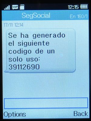 clave Identidad Electrónica para las Administraciones, Madrid, Spanien, SMS mit Einmalpasswort auf einem Alcatel 2051X