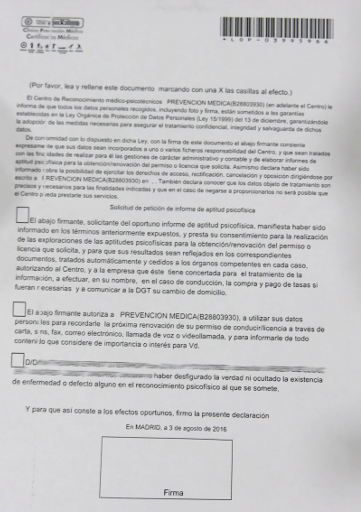 Clínica Prevención Médica, Certificado médico psicotécnico, Madrid, Spanien, Datenschutzerklärung