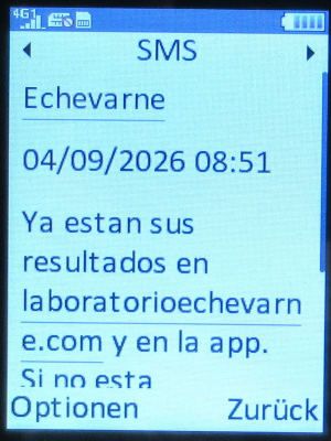 Clinica Virgen del Camino, Madrid, Spanien, Hinweis Ergebnisse online September 2026 SMS auf einem danew KONNECT 43 Mobiltelefon
