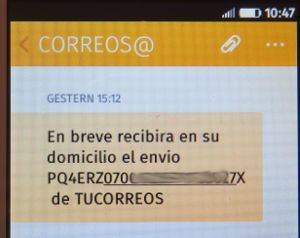 Correos, Madrid, Spanien, SMS mit Versandhinweis