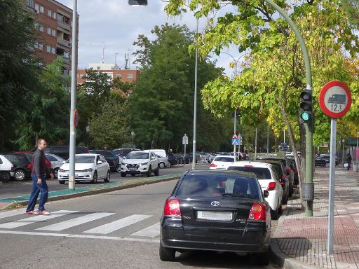 Lara Autoescuela, Fahrschule, Madrid, Spanien, Fußgängerüberweg, Ampel und 12 Tonnen Begrenzung LKW in Móstoles