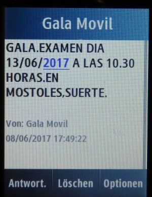 GALA Autoescuela, Fahrschule, Madrid, Spanien, Termin praktische Prüfung per SMS auf einem Samsung GT-C3300K