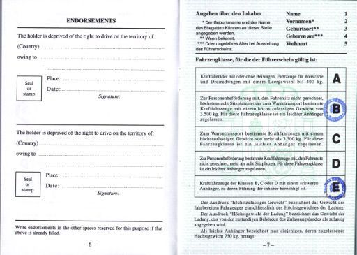 DGT Jefatura de Tráfico, Permiso internacional para conducir Fahrzeugklassen auf Deutsch