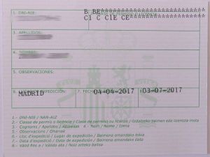 DGT Jefatura de Tráfico, Autorización temporal para conducir / vorläufiger Führerschein mit C1 C C1E CE