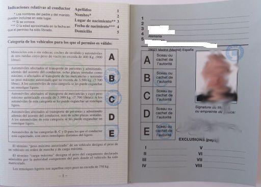 DGT Jefatura de Tráfico, Permiso internacional para conducir / internationaler Führerschein mit B C E