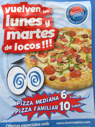 duomo’s pizza, Madrid, Spanien, duomo’s pizza Werbung im Mai 2018