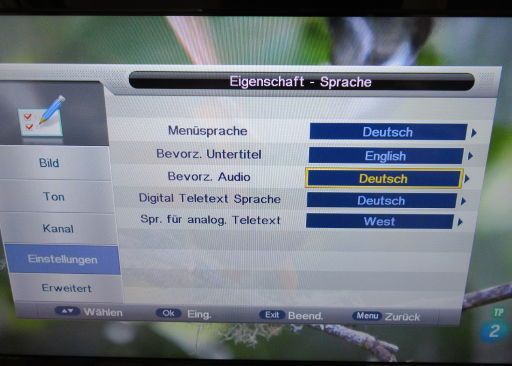 DVB-T und DVB-T2 Empfang, Madrid, Spanien, Auswahl bevorzugtes Audio