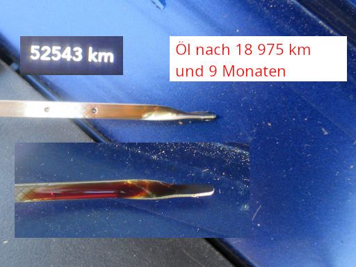 EUROMASTER, Madrid, Spanien, Ölmessstab mit alten Öl und neuem Öl Kilometerstand 52 543 km im Juli 2025