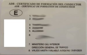 GALA Autoescuela, ADR Cisternas, Madrid, Spanien, Tarjeta ADR Certificado de Formación del Conductor