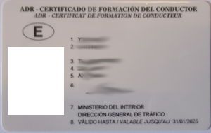 GALA Autoescuela, ADR Explosivos y Radiactivos, Madrid, Spanien, Tarjeta ADR Certificado de Formación del Conductor