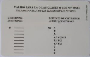 GALA Autoescuela, ADR Explosivos y Radiactivos, Madrid, Spanien, Tarjeta ADR Certificado de Formación del Conductor Rückseite
