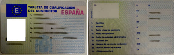 GALA Autoescuela, CAP Renovación, Madrid, Spanien, Tarjeta de cualificación del conductor España