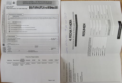 Formular Agencia Española de Proteccióon de Datos und Fotokopien im Dezember 2017