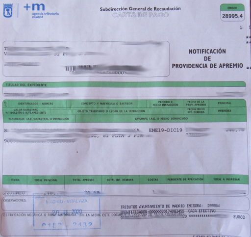 Grundsteuer, IBI, Madrid, Spanien, Grundsteuerbescheid Quittung Zahlungsbeleg BBVA im Juli 2020