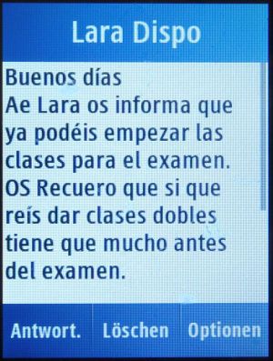 Lara Autoescuela, Fahrschule, Madrid, Spanien, Einladung Anmeldung praktische Prüfung auf einem Samsung GT–C3300K Mobiltelefon