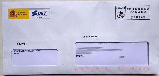 Lara Autoescuela, Fahrschule, Madrid, Spanien, Brief von DGT mit Führerschein am 03.12.2018