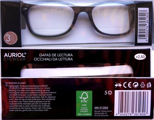 Lidl España, Madrid, Spanien, AURIOL® Lesebrille +2,50