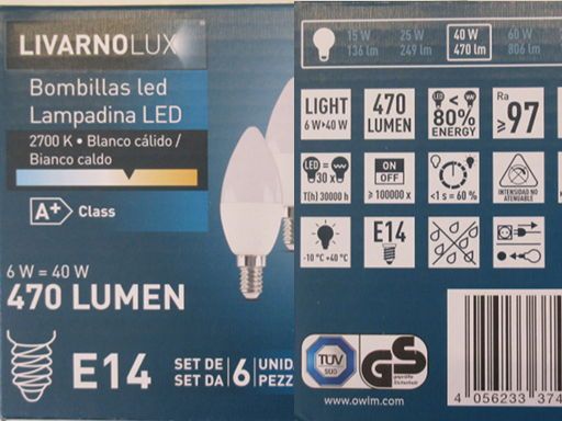 Lidl España, Madrid, Spanien, LIVARNOLUX® LED Leuchtmittel E14 6 Watt