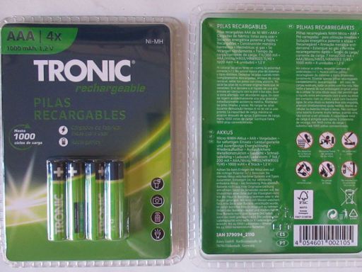 Lidl España, Madrid, Spanien, TRONIC® 4 Micro - AAA Ni-MH- Akkus 1,2 Volt 1000 mAh