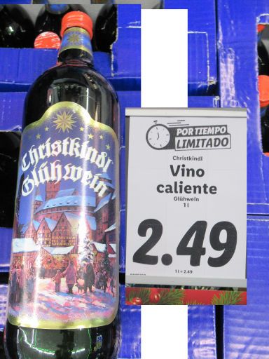 Lidl España, Madrid, Spanien, 1 Liter Christkindl Glühwein für 2,49 Euro im Dezember 2022