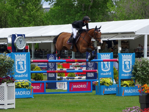 Longines Global Champions Tour Madrid 2019, Madrid, Spanien, Pferd im Sprung über das Hindernis