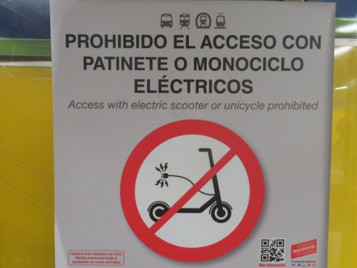 Metro, Madrid, Spanien, Verbot Mitnahme eScooter in allen öffentlichen Verkehrsmitteln