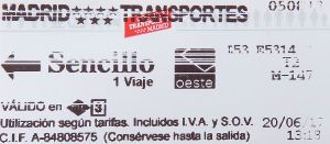 Metro Ligero Oeste, Madrid, Spanien, Einzelfahrt Fahrschein