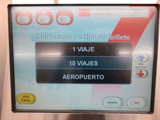 Tarjeta de Transporte Público MULTI, Metro, Madrid, Spanien, Auswahl der Fahrscheine