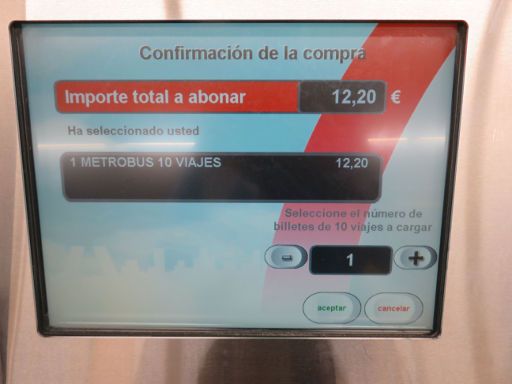 Tarjeta de Transporte Público MULTI, Metro, Madrid, Spanien, Auswahl Anzahl der Fahrscheine