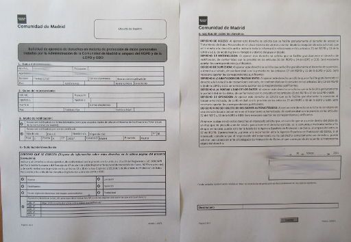 Solicitud de ejercicio de derechos en materia de protección de datos personales tratados por la Administración de la Comunidad de Madrid al amparo del RGPD y de la LOPD y GDD, Formular 1291F1.pdf Seite 1 und 3