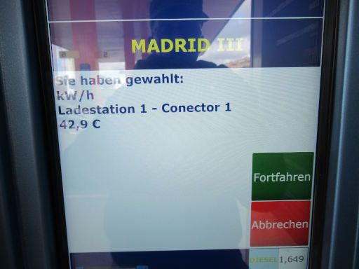 Plenergy, Elektro Lades&auml;ulen, Madrid, Spanien, Sprache Deutsch, Ladestation 1, Vorauszahlung 42,90 &euro; mit Erstattung