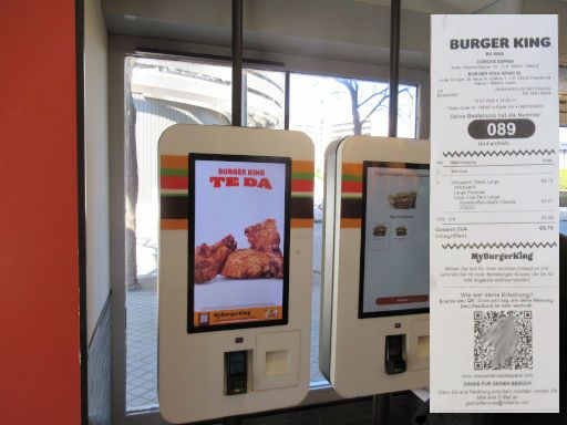 BURGER KING®, Madrid, Spanien, Bestellautomaten und Rechnung
