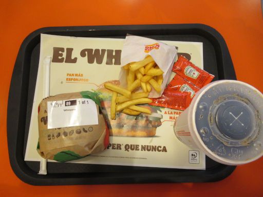 BURGER KING®, Madrid, Spanien, Whopper® Men&uuml; Large, Large pommes, Coca Cola Zero® Large und Ketchup