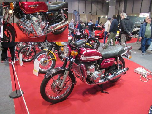 Retromóvil Auto&Moto 2022, Madrid, Spanien, Motorräder Suzuki 750 GT 3 Zylinder und Honda CBX 6 Zylinder