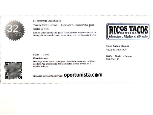 Ricos Tacos Cantina, Madrid, Spanien, Coupon vom oportunista.com gültig vom 02.01.2018 bis 02.05.2018