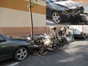 Sicherheit – Kriminalität, Madrid, Spanien, ausgebranntes Fahrzeug in Pueblo Nuevo, Calle de S´mbara, Juli 2022
