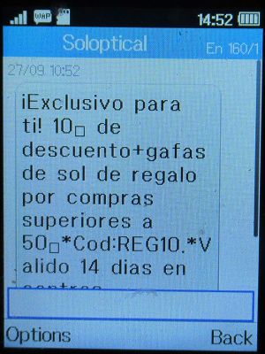 Soloptical®, Madrid, Spanien, Sonderangebot 2022 SMS auf einem Alcatel 2051X