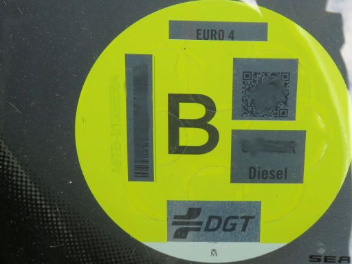 Umweltplakette, distintivo ambiental, Spanien, Plakette B Diesel Fahrzeug mit Euro 4 Norm